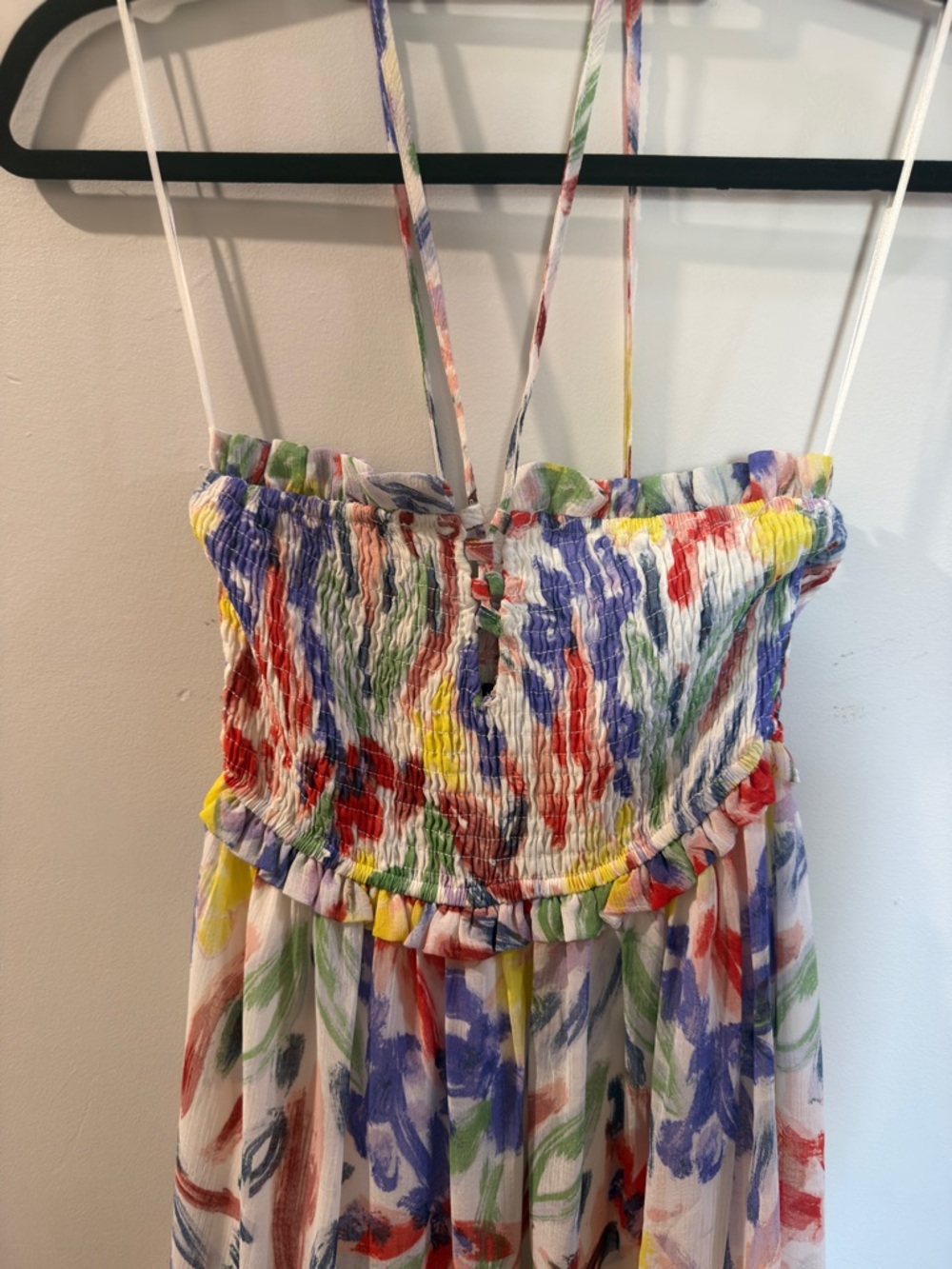 Aqua - Watercolor Floral Midi Dress – Smocked Bodice  – Women’s Small - Picture 2 of 7
